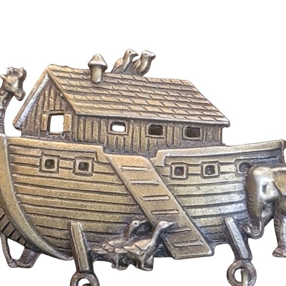 Vintage JJ Jonette Jewelry Noahs Ark Pin Brooch With Animal Charms Gold-tone - Picture 9 of 14